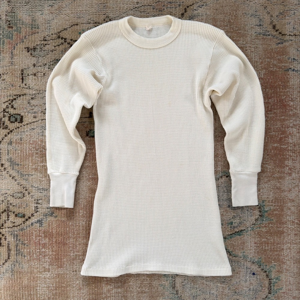 Vintage 1980s Sportswear Waffle Knit Thermal Top Cream Off-White Large